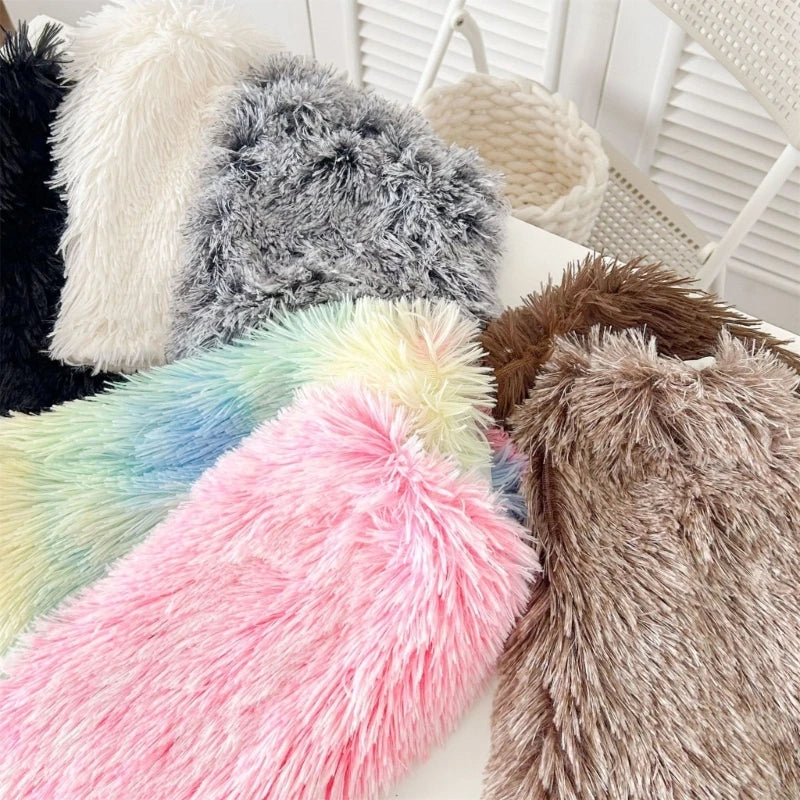 Colorful Furry Plush Leg Warmers Women Girl Winter Soft Thick Fuzzy Boot Cuffs Leg Sleeves Covers Footless Calf Socks Streetwear