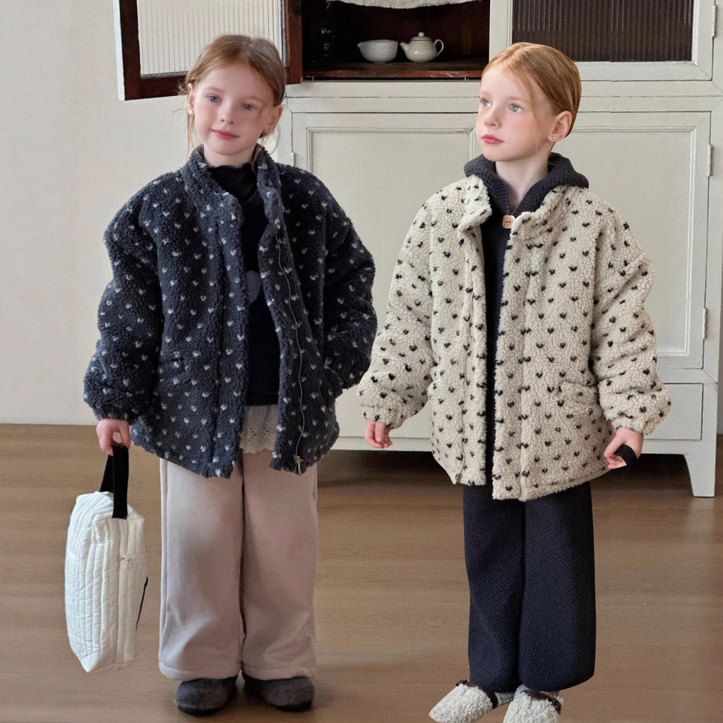 Winter Children Girls Woolen Coat Thicken Warm All Print Kid Baby Girl Fuffy Jackets Loose Padded Velvet Toddler Girls Outerwear