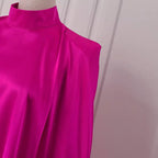 Elegant Evening Dress VONDA Women Pleated Stand Collar Long Sleeve Satin Party Sundress Autumn Casual Solid Loose Robe Vestidos