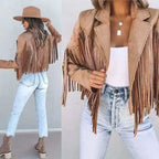 Fashion Winter Jacket Women Y2k Fringed Hem Tassel Cardigan Crop Topsr Jacket Suede Leather Jacket Vintage Streetwear Cool Coat