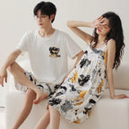 Summer Pyjamas Men Knited Cotton Pajamas Set Korean Sweet Pijamas Ladies Sexy Sleepwear Home Clothing For Youth Boy Girl