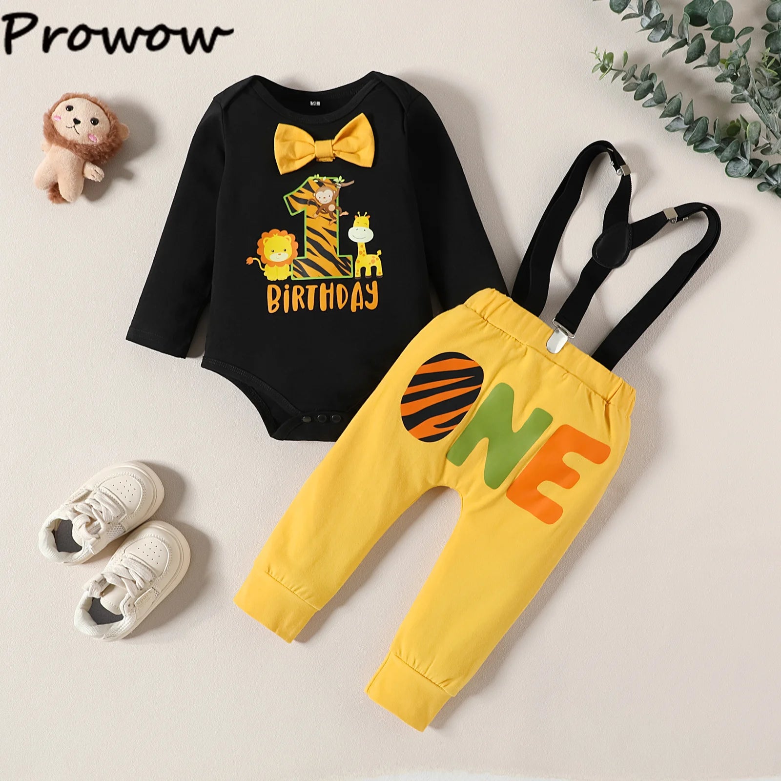 Baby Boys Birthday Outfits Sets Balloon Letter"1" Bodysuit and Y-back Suspender Shorts 1 Year Birthday Baby Cake Smash Clothes