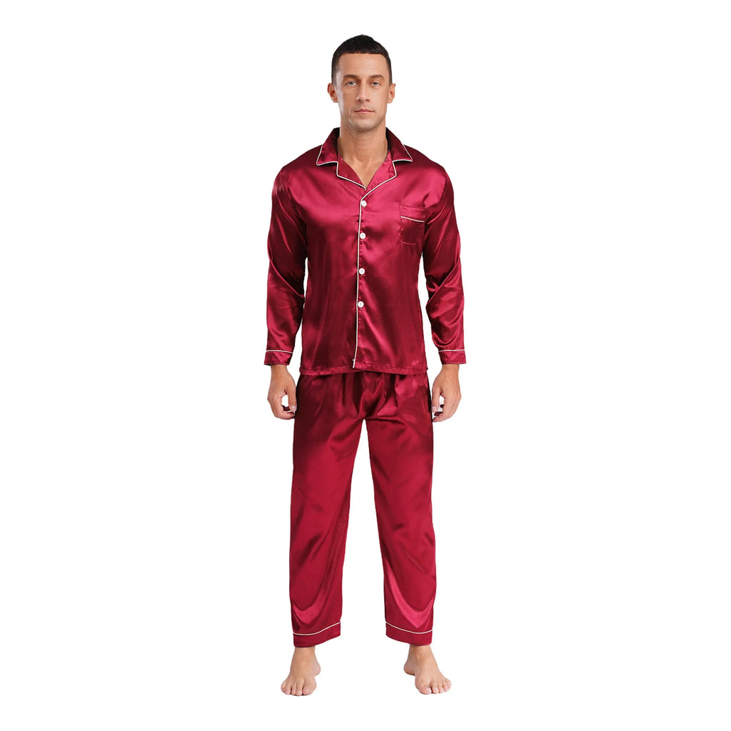 Mens Satin Pajamas Set Two Pieces Sleepwear