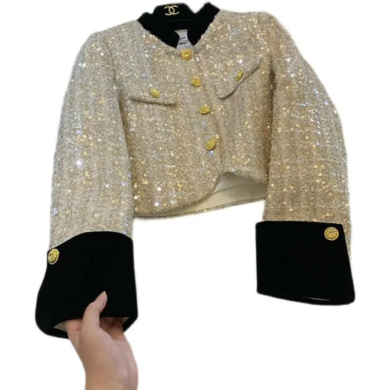 Thickened Coat Heavy Embroidery Sequins Short Coat 2024 New Tweed Top