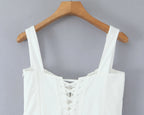 2025 summer new product women's clothing fashionable, fresh, sweet and elegant waist-hugging lace-up design suspender dress