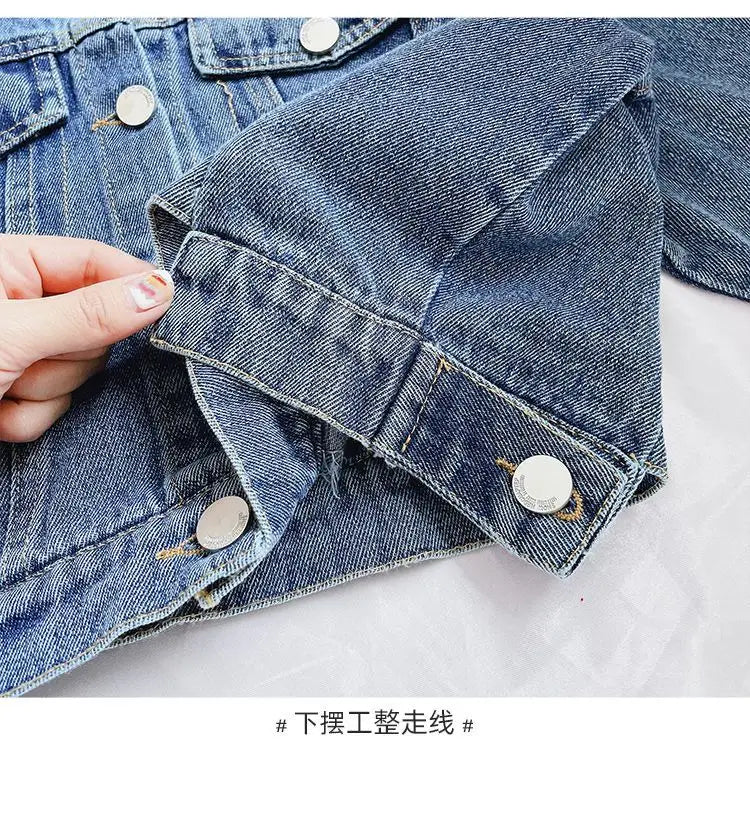 Girl Denim Jacket Spring and Autumn Children's Casual Jeans Clothes Little Girl Baby Denim Coat