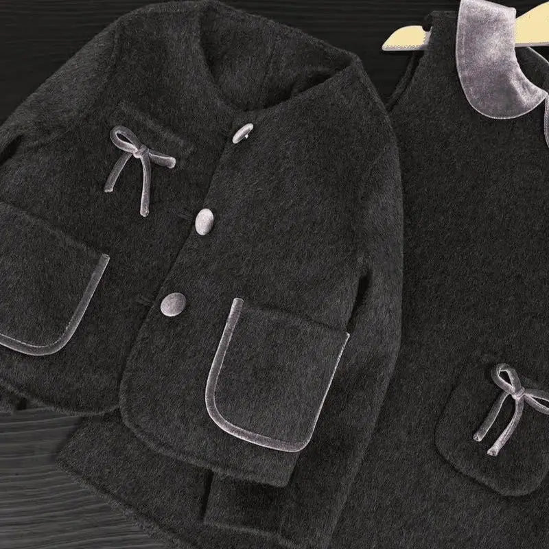 Children Elegance Top Clothing Autumn Winter Girls Clothes Set Fashion Retro Woolen Coat Jacket+Short Skirt 2Pcs Suits Kids suit