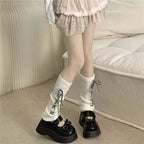 Woman Leg Warmers Autumn And Winter Ribbon Lolita Black Knee Warmers Long Socks JK Knitted Girl White Leg Warmers