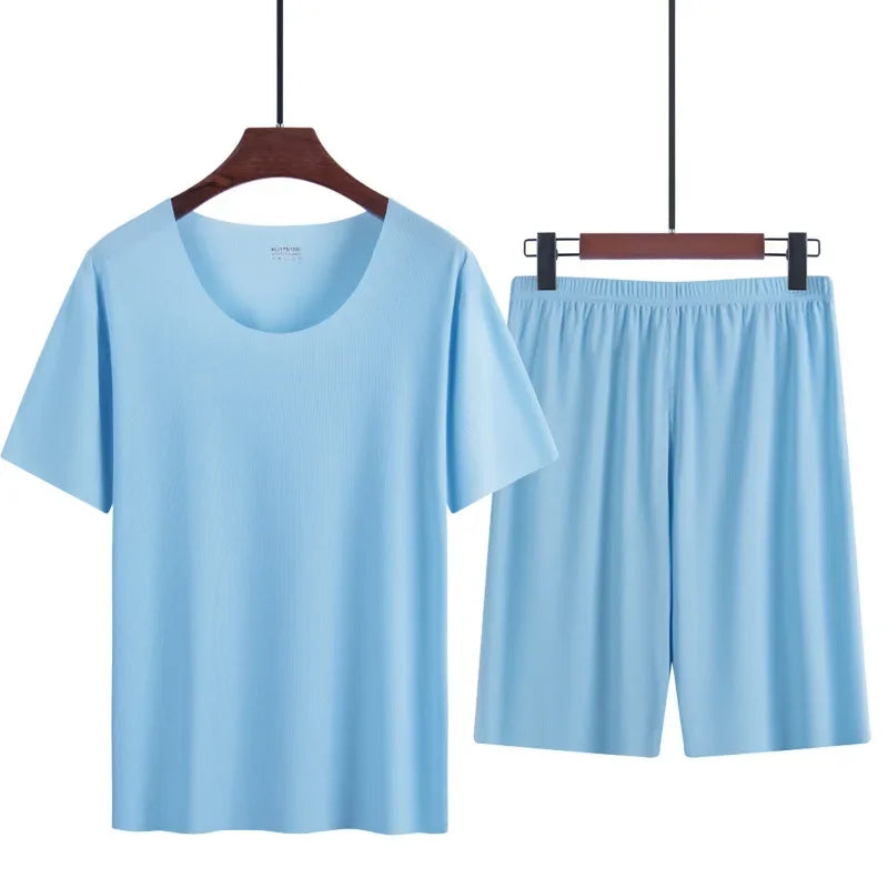 Men's two-piece ice silk pajamas
