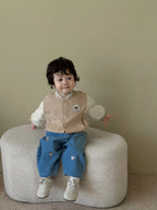 2025 Fall New Toddler Kids Pants Cotton Cartoon Embroidered Harem Pants Baby Boy Casual Striped Denim Baggy Trousers