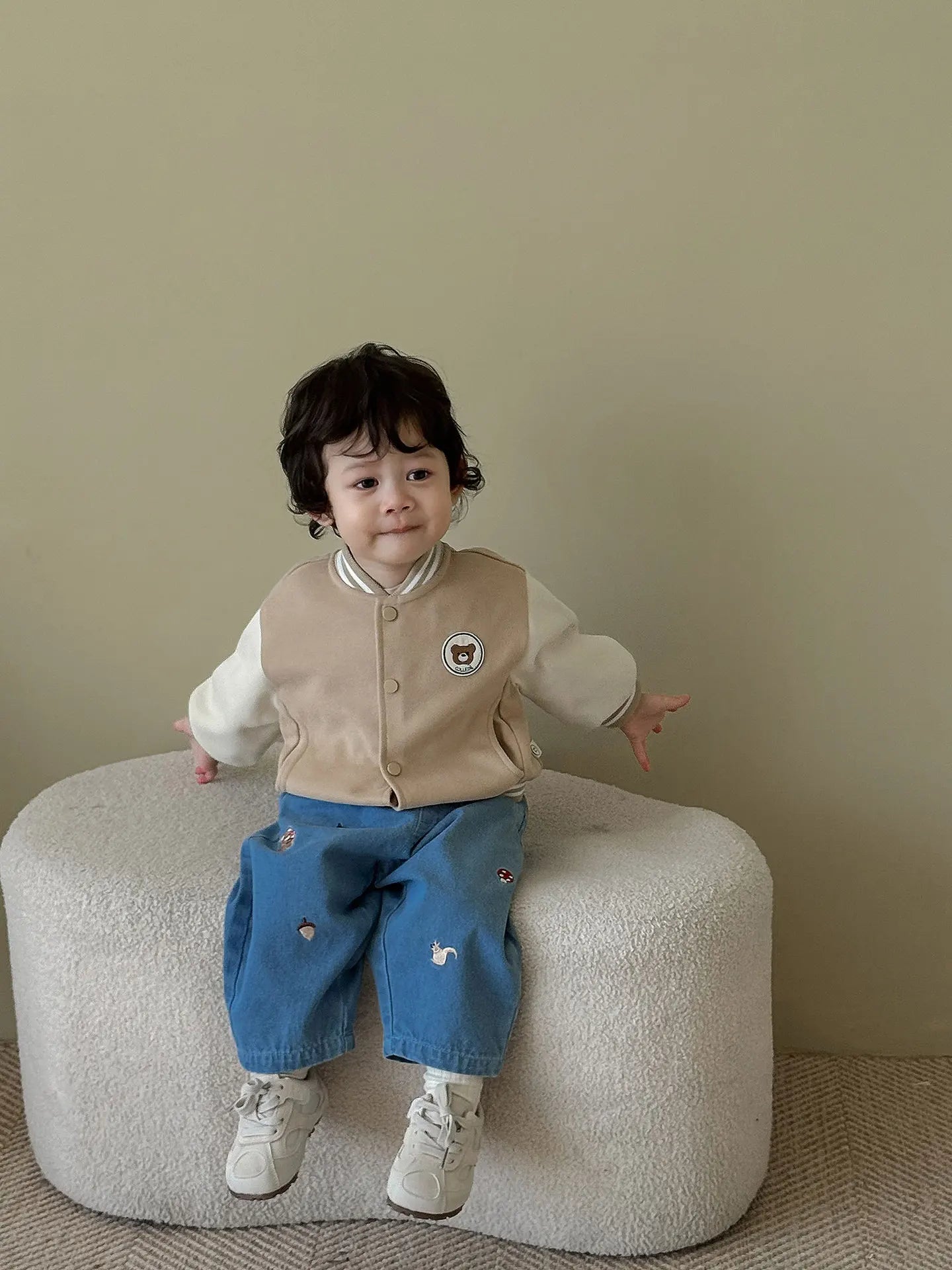 2025 Fall New Toddler Kids Pants Cotton Cartoon Embroidered Harem Pants Baby Boy Casual Striped Denim Baggy Trousers