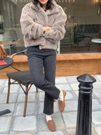 Women Autumn Winter Thicken Warm Coat Stand-Collar Loose Fur Plush Zipper Jacket Soft Comfortable Casual Simple Solid Outerwear