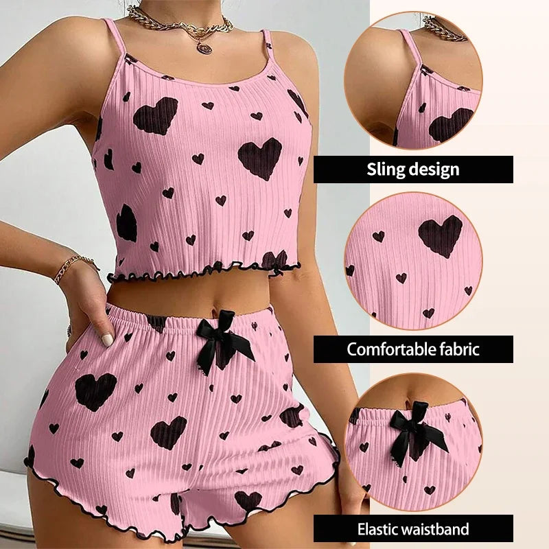 Women's Pajamas Set Sleepwear 2 PCS Short Tank Tops And Short