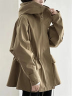 Women's Jacket Khaki Hooded Trench Coat Women's Autumn And Winter New Short Coat Retro Casual Loose Top Outerwear