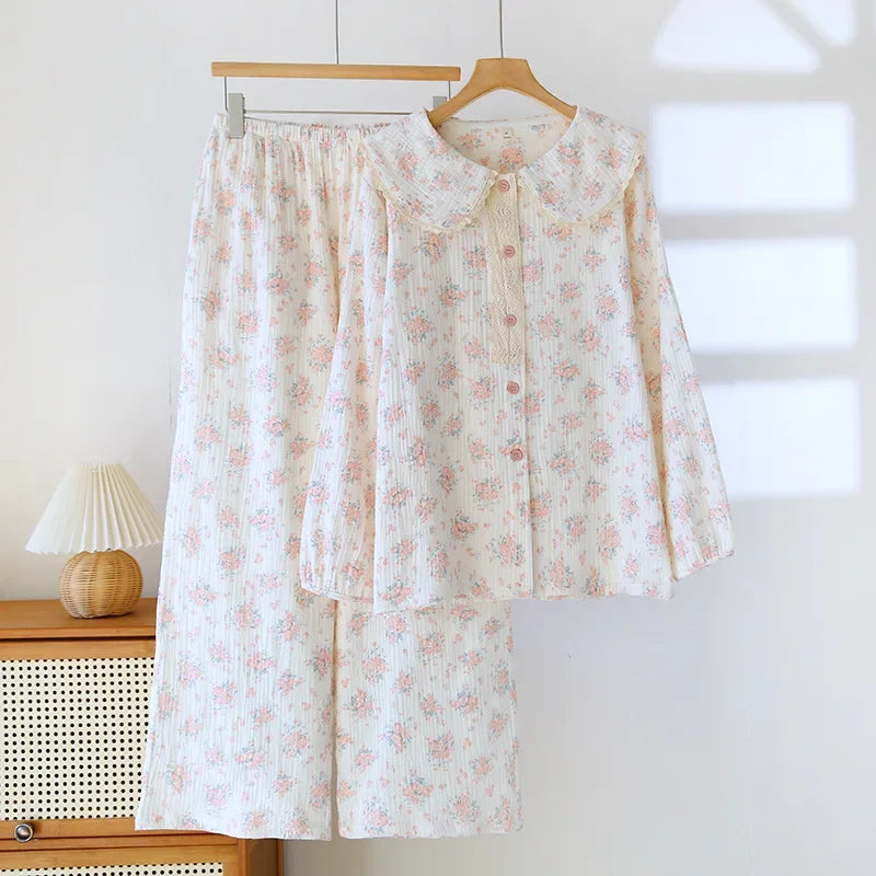 Pajamas for Women Spring and Autumn Sweet Cartoon Printed Cute Home Clothes Round Neck 2025 Long Sleeved Pants Two-piece Set