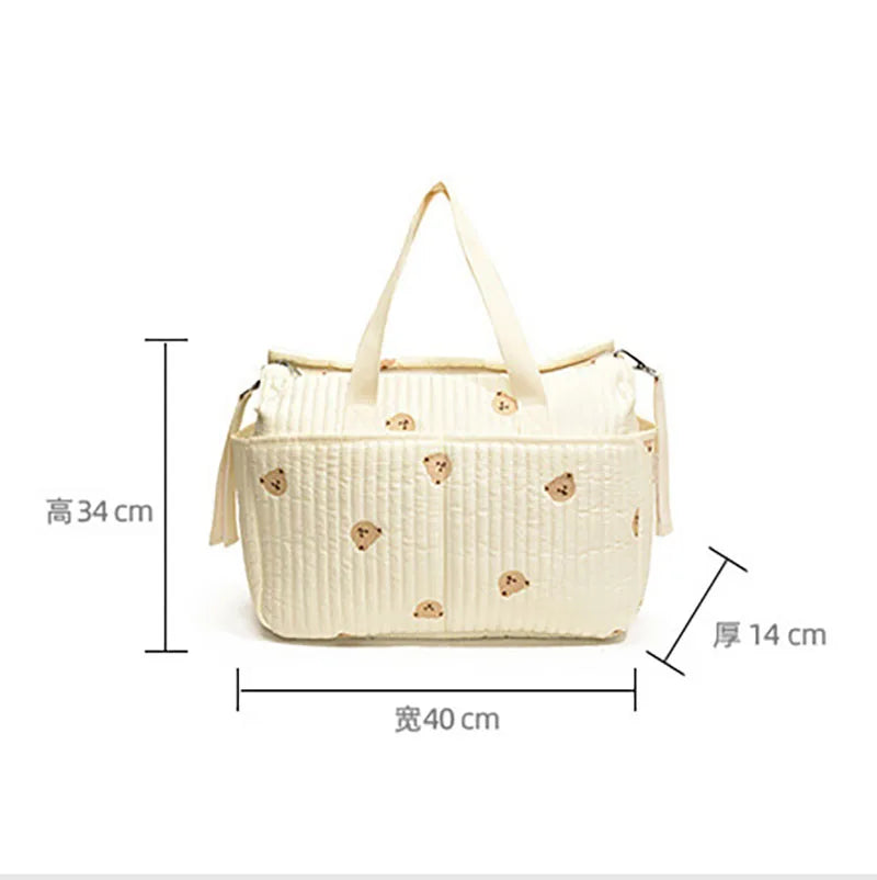 New High-capacity Mummy Bag Embroidered Bear Mother and Baby Handbag Baby Bottle Diaper Portable Baby Stroller Bag