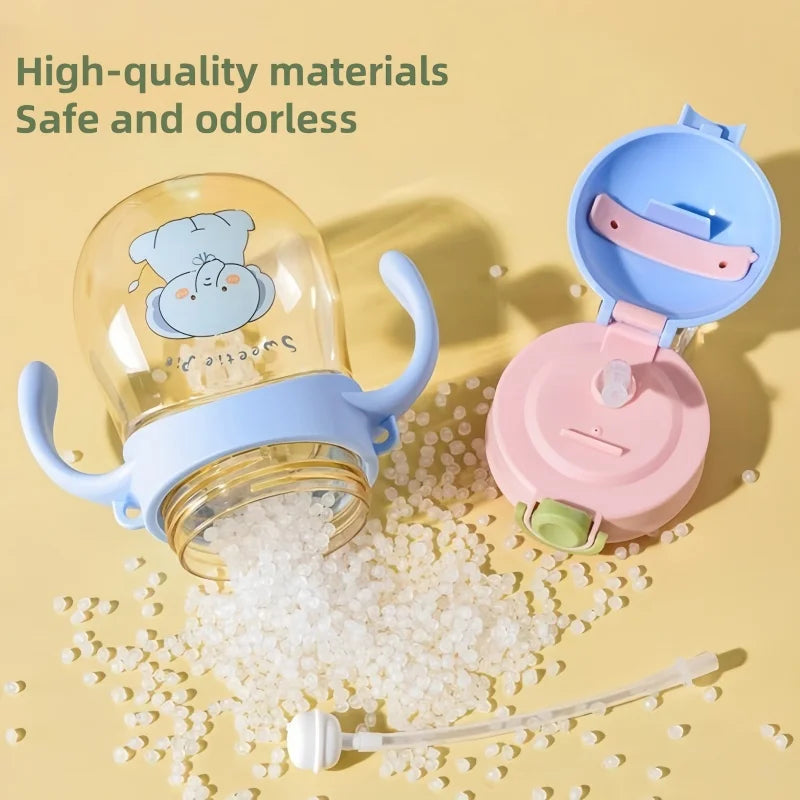 410ML Baby Drinking Cup Feeding Bottle Anti-Choking with Straw Gravity Ball Wide Caliber Drinking Milk Water Bottle with Handle