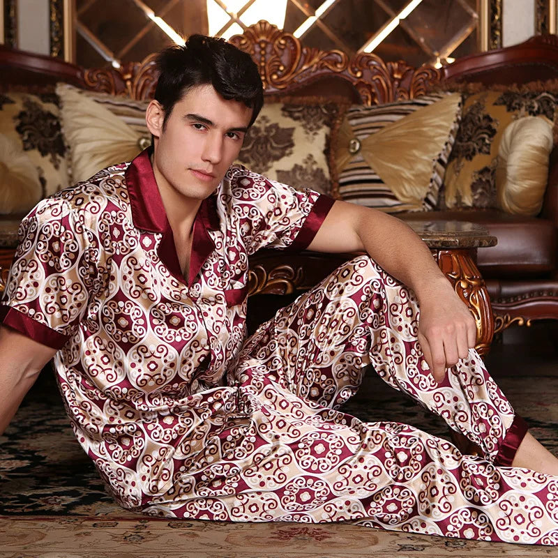 New Male Pajamas Set Homewear Print Short Sleeve