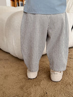 2025 Fall New Toddler Kids Pants Cotton Cartoon Embroidered Harem Pants Baby Boy Casual Striped Denim Baggy Trousers