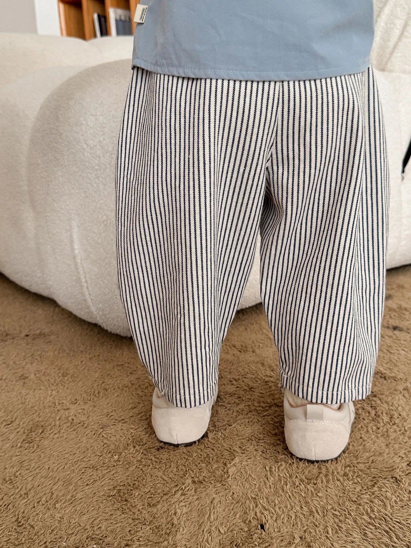 2025 Fall New Toddler Kids Pants Cotton Cartoon Embroidered Harem Pants Baby Boy Casual Striped Denim Baggy Trousers
