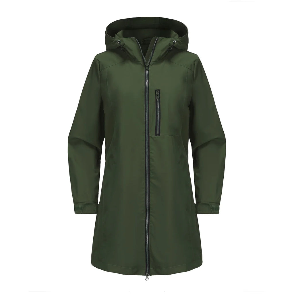 Women's Water-Repellent Hooded Windbreaker Casual Loose Solid Long Sleeve Outdoor Sports Trench Coat Spring Autumn Jacket