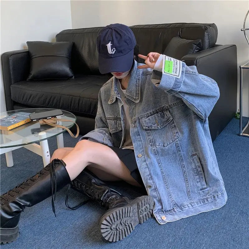 High Street Fashion Oversized Denim Jacket Women Korean Loose Long Sleeve Button Down Jean Jackets Female 2025 New