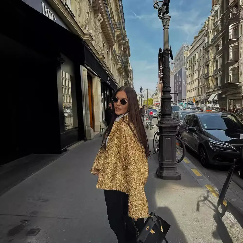 Female Clothing Women's Jacket New Outerwear 2025 Autumn Women's New Style Sequined Small Stand-up Collar Jacket Women Fur Coat