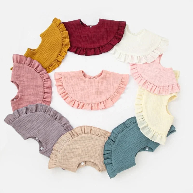 Korean Baby Feeding Drool Bib Ruffle Solid Infants Lace Saliva Towel Soft Cotton Burp Cloth For Newborn Toddler Kids Bibs
