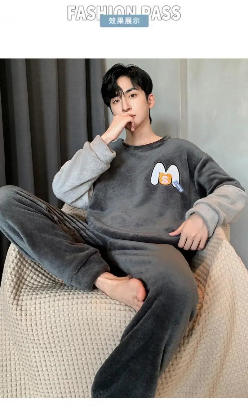 Men's Winter Pajamas Men's Sports Suit Homewear Pajamas Youth Clothes Y2K Casual Wear Full Man Tracksuit Workout Set Bathrobe