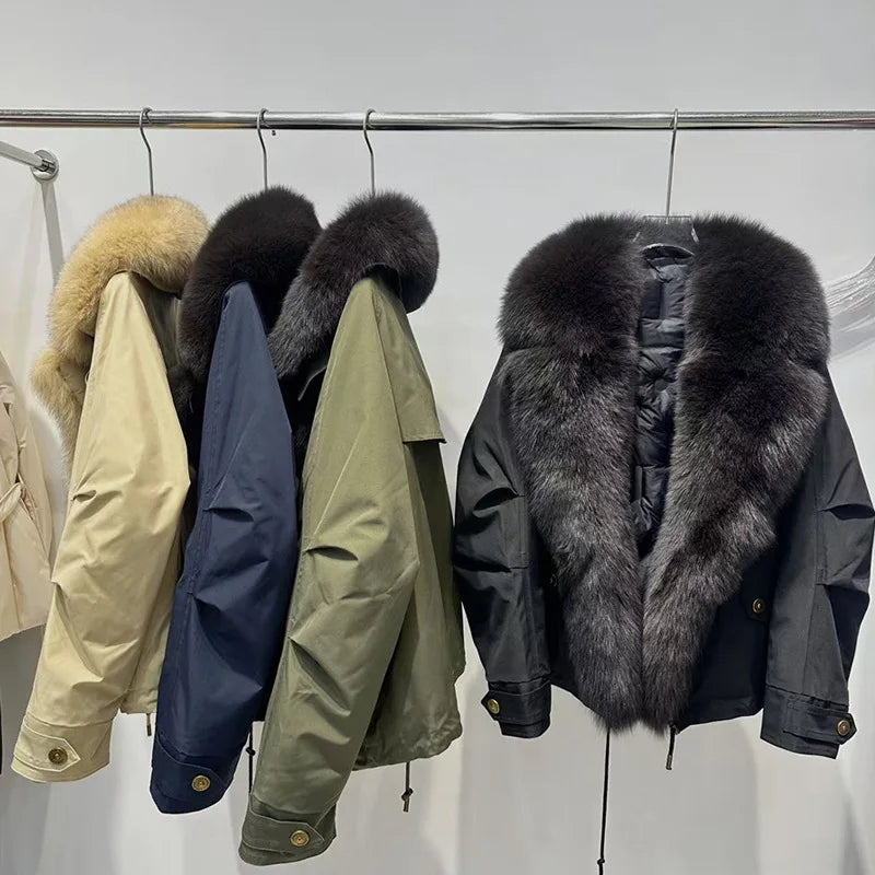 New Fashion Lady Winter Parkas Elegant Fox Fur Overcoat Zip Liner Warm Jacket Women Coats 2025 Outerwear Parka Street wear