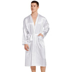 Men Long Bathrobe Sleepwear Navy Blue Silk Satin Bridegroom Wedding Robe Kimono Gown Spring Summer Home Clothes Loungewear
