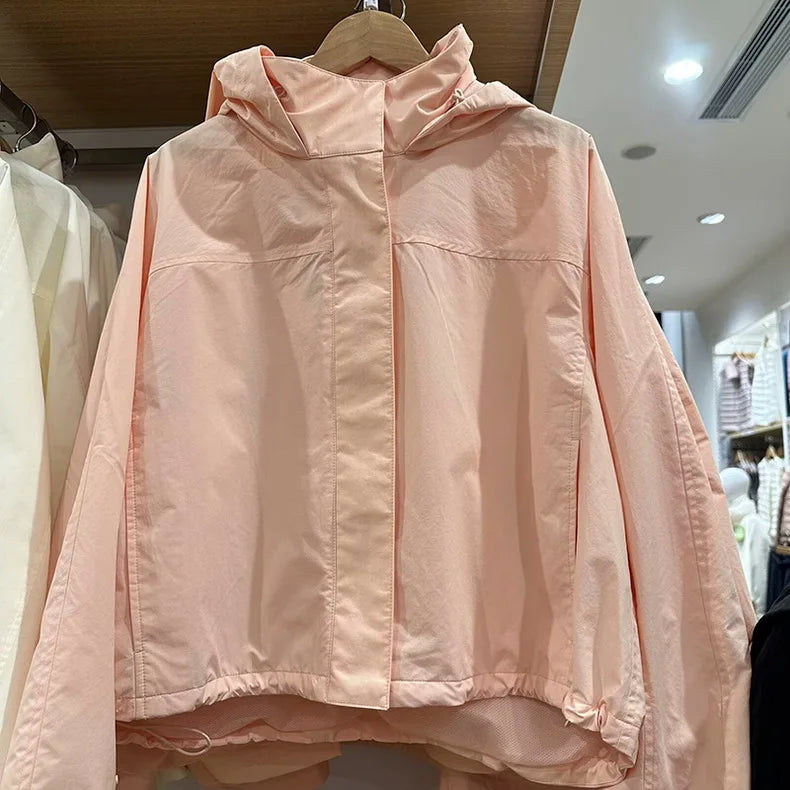 Windproof Stand Collar Jacket Women's Outdoor Casual Hooded Thin Coat Jacket