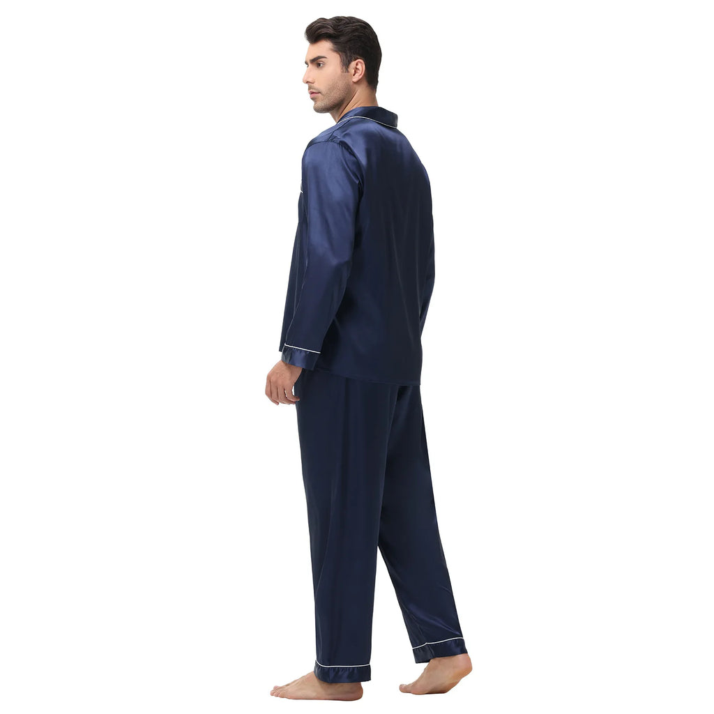 Men Pajamas Set Silk Satin Sleepwear