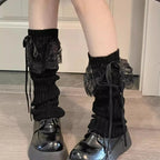 2025 New Woman Leg Warmers Autumn and Winter Ribbon Lolita Black Knee Warmers Long Socks JK Knitted Girl White Leg Warmers