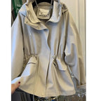 Women's Jacket Khaki Hooded Trench Coat Women's Autumn And Winter New Short Coat Retro Casual Loose Top Outerwear