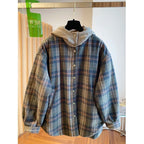 Winter Thiened Plaid Cotton Coat Women's Loose Korean Sle Hooded Jaet Long Sve Commute Faion Regular Length Single...
