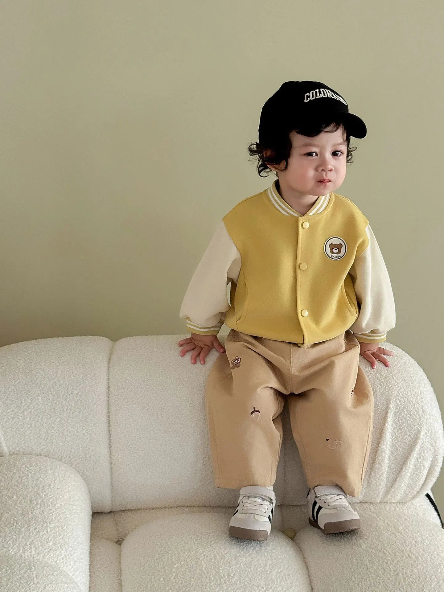 2025 Fall New Toddler Kids Pants Cotton Cartoon Embroidered Harem Pants Baby Boy Casual Striped Denim Baggy Trousers