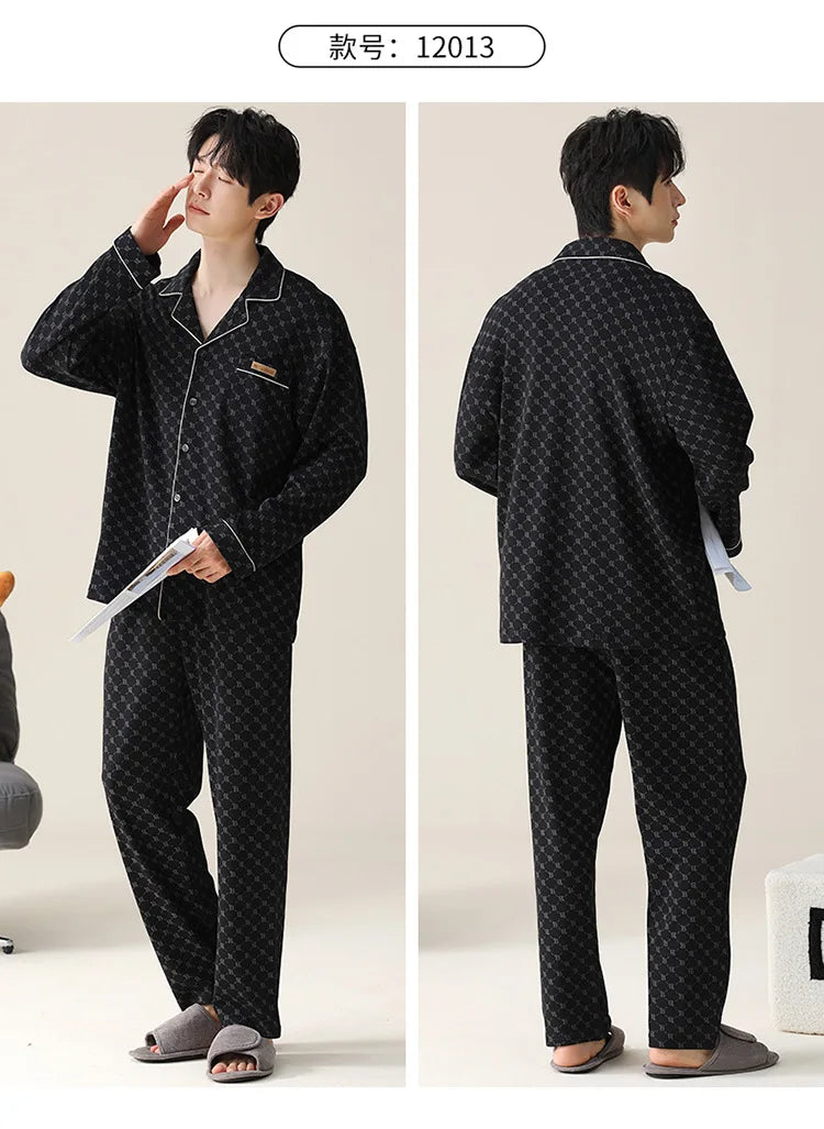 Pajamas for Men Sleepwear Sleeping Autumn Cotton Large-sized Casual Long-sleeved Pants Summer Winter Suits