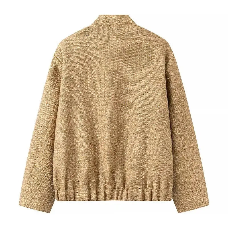 Female Clothing Women's Jacket New Outerwear 2025 Autumn Women's New Style Sequined Small Stand-up Collar Jacket Women Fur Coat