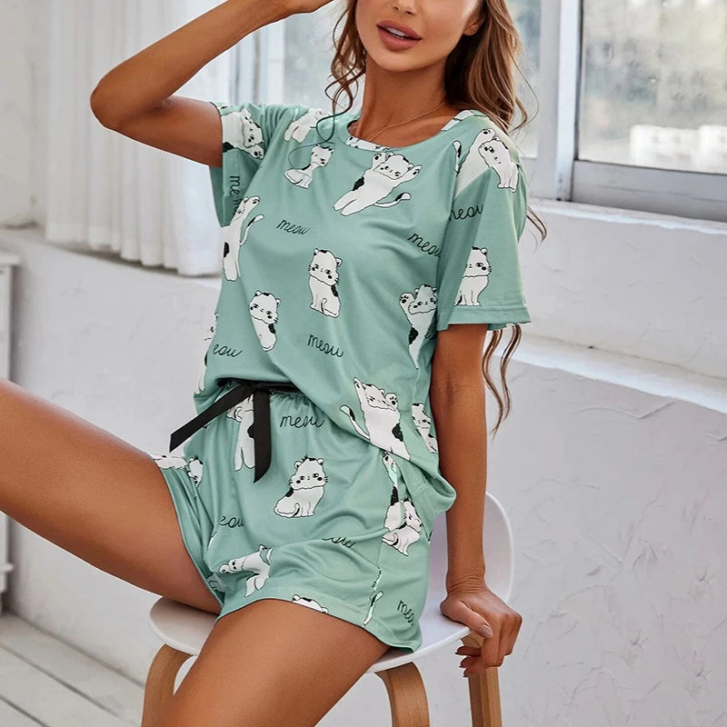 Women Pajamas Sets Short Sleeve
