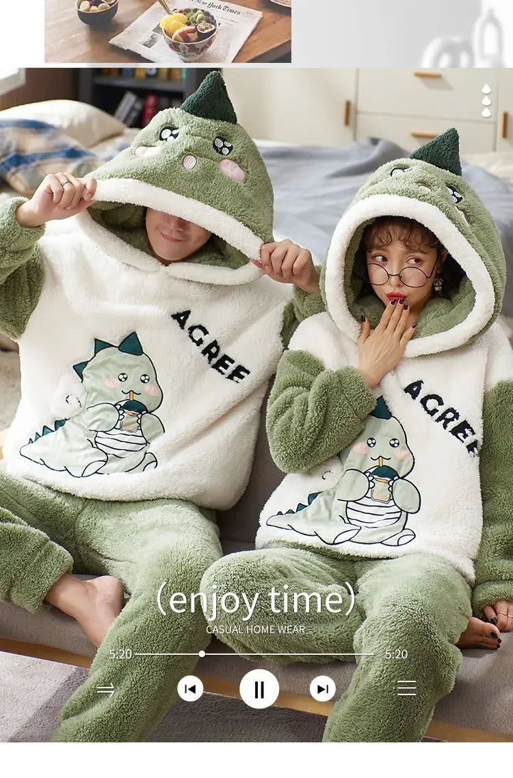 Couples Pajamas Women Men Winter Thicken Pyjamas Sleepwear