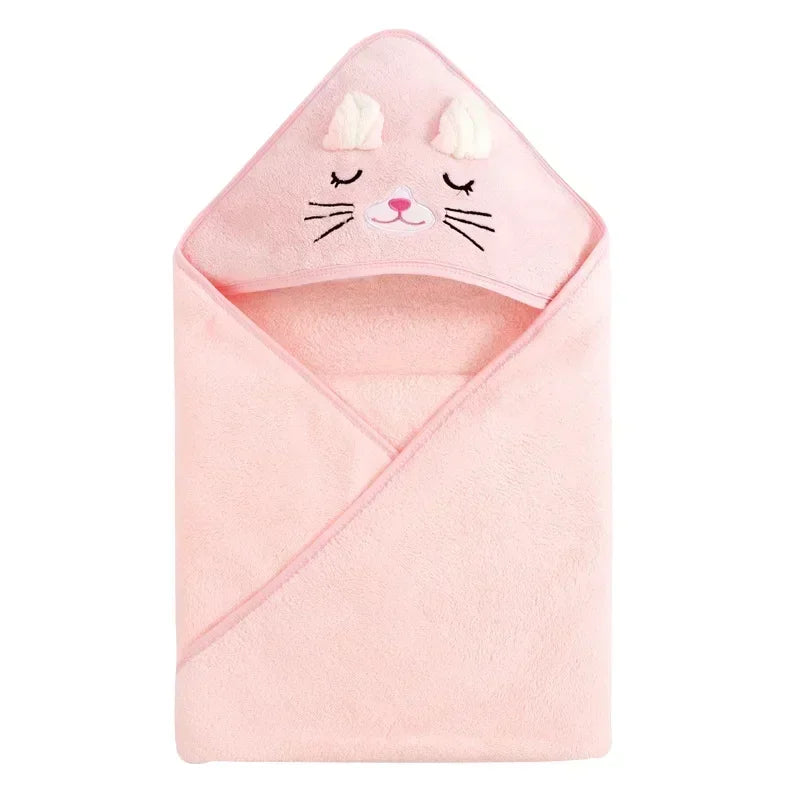 Baby Bath Towel Cartoon Animal Newborn Girl Boy Wrap Blanket Absorbent Baby Bathrobe Hooded Coral Fleece Bath Towels 0-12 Months