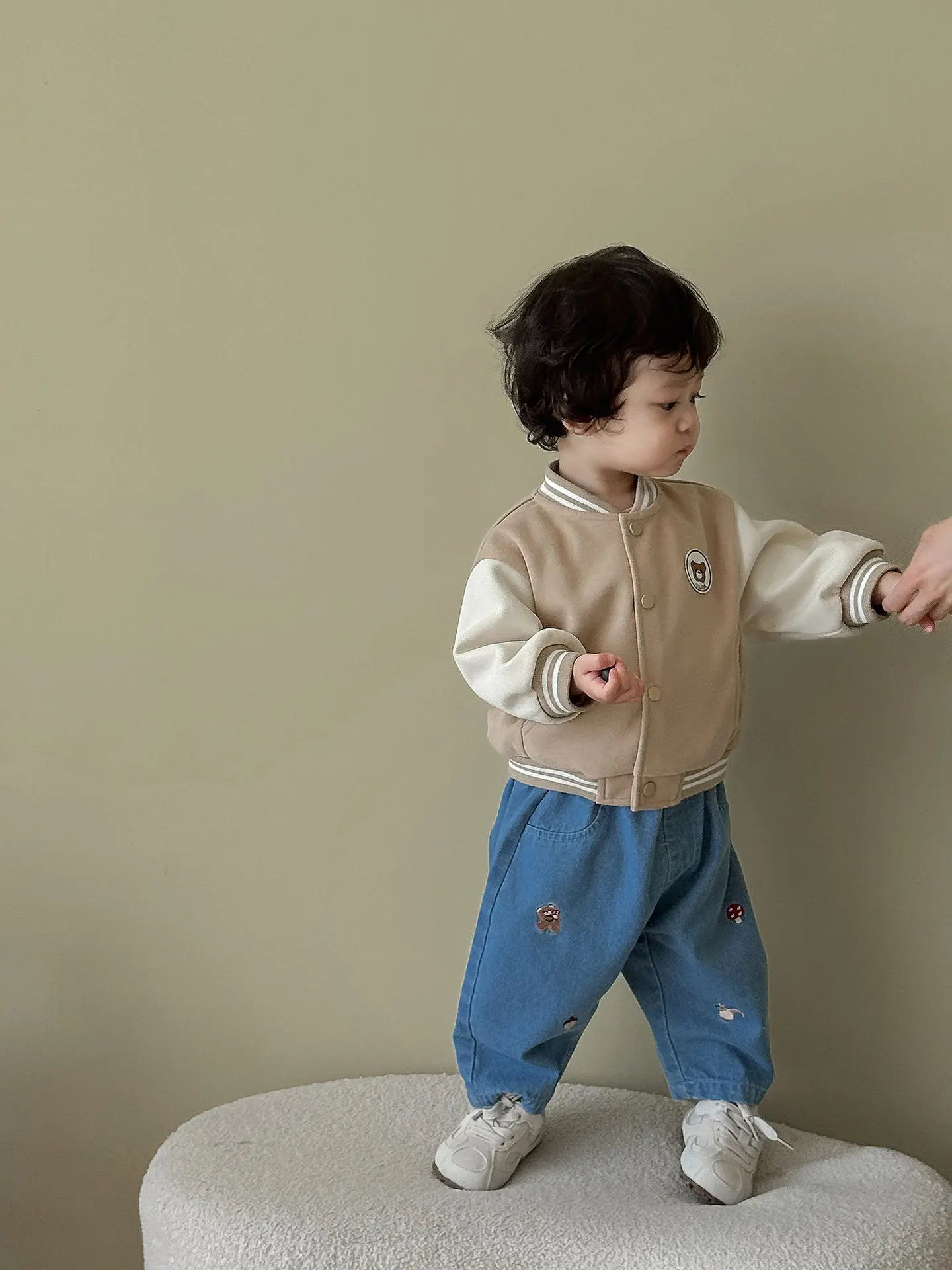 2025 Fall New Toddler Kids Pants Cotton Cartoon Embroidered Harem Pants Baby Boy Casual Striped Denim Baggy Trousers