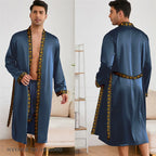 Men Long Robe Pajamas Set Baroque Style Kimono Bathrobe Gown Spring Summer Male Sleepwear Home Clothing Rayon Loungewear Pijamas