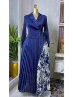 2025 Spring New Miyake Pleated A-line Dress Elegant Suit Collar Mid To Long Style Waist Cinching Slimming Women Folds Skirt