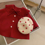 Girls' Red Woolen Jacket for Autumn 2023 Children's Clothing, Fashionable and Versatile on Doll Necked Fabrics
