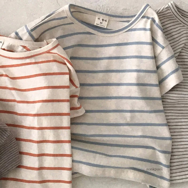 Baby Boy Stripe Shirt Summer Casual Short Bat Sleeve Kids Shirt