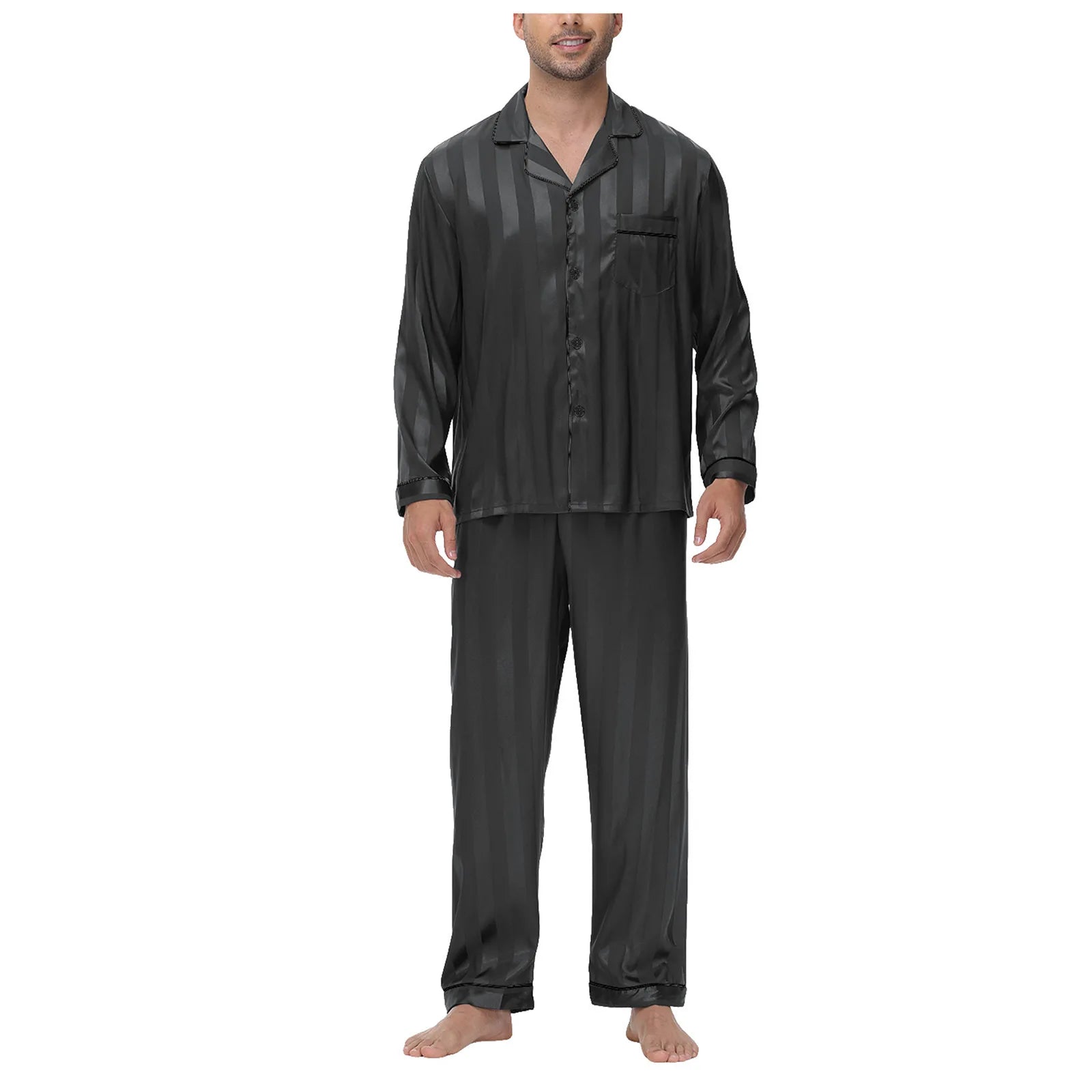 Men Pajamas Set Silk Satin Sleepwear