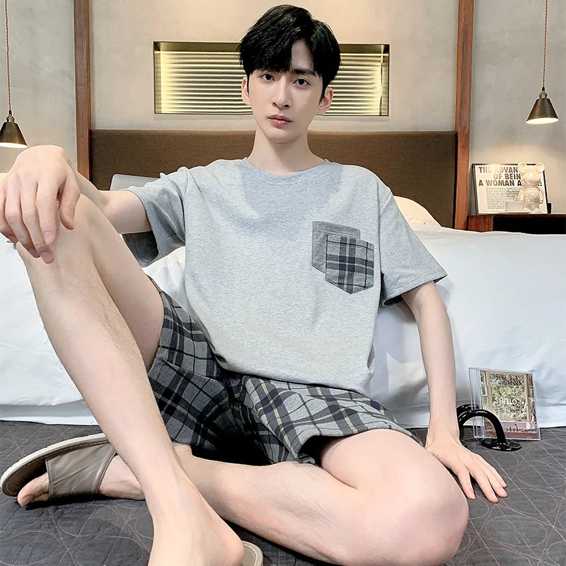 Men Pajamas Short Sleeve Shorts