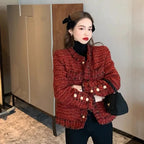 2023 Autumn New French High end Temperament Red Fragrant Coat Women's Short Thick Tweed OutwearFashion Women Slim Thicken Jacket